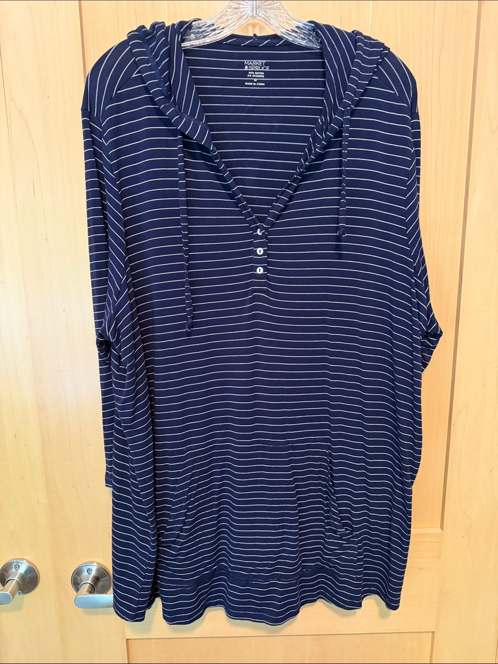Market & Spruce Navy and White Striped Hooded Tunic